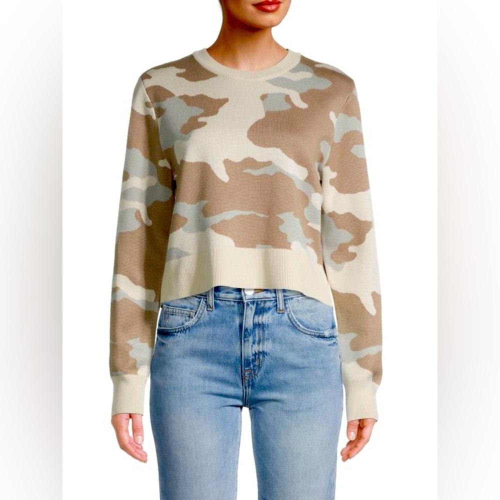 DKNY Camo Cropped Pullover Sweater, Size M